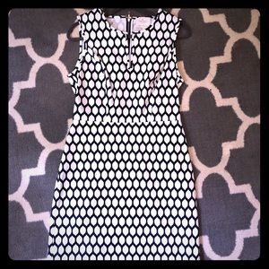 Kate Spade lemon print blue and white sheath dress